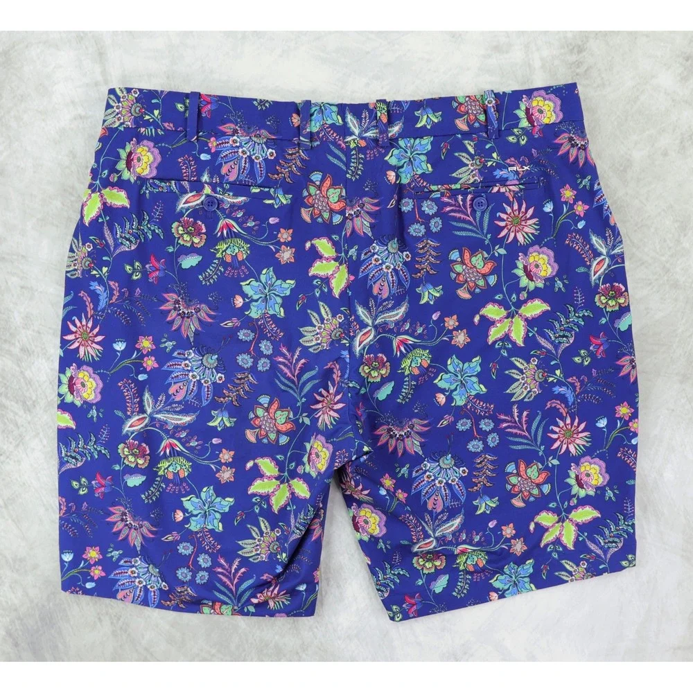 RLX Ralph Lauren Golf Shorts Mens 38 Blue Floral Paisley Performance Stretch